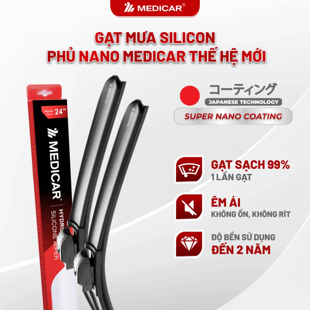 Ảnh Gạt mưa silicon phủ Nano chống thấm nước chính hãng Medicar lưỡi gạt siêu sạch, độ bền 2 năm 1