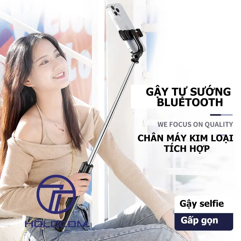 Ảnh Gậy chụp ảnh 3 chân selfie 1M75 kiêm tripod điện thoại quay video livestream có điều khiển từ xa - HOLOCOM 2