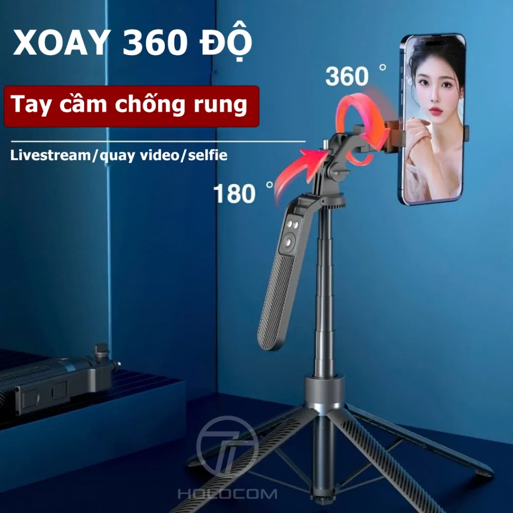 Ảnh Gậy Chụp Ảnh 4 Chân Selfie Kiêm Tripod A14 - Cây Chụp Hình, Gậy Quay Video HOLOCOM 2