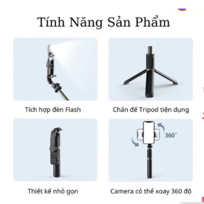 Ảnh Gậy chụp ảnh tự sướng SGALAS bluetooth có đèn led 3