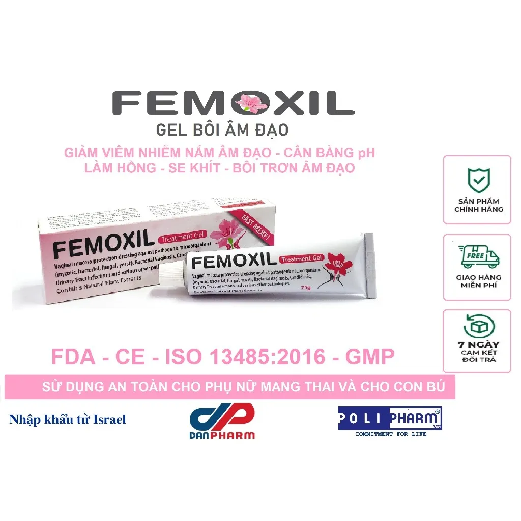 Ảnh Gel bôi âm đạo giảm nấm ngứa, sạch sâu, se khít hồng hào tự nhiên Femoxil tuýp 25g, Danpharm Israel 2