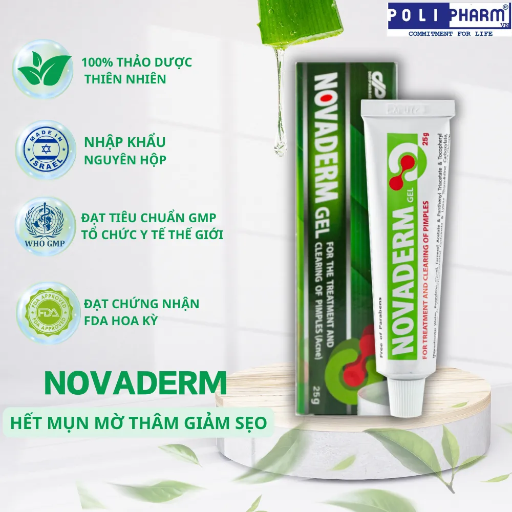 Ảnh Gel bôi mụn trứng cá mụn đầu đen, giảm thâm kiểm soát nhờn Novaderm nhập khẩu Danpharm 25g Polipharm 1