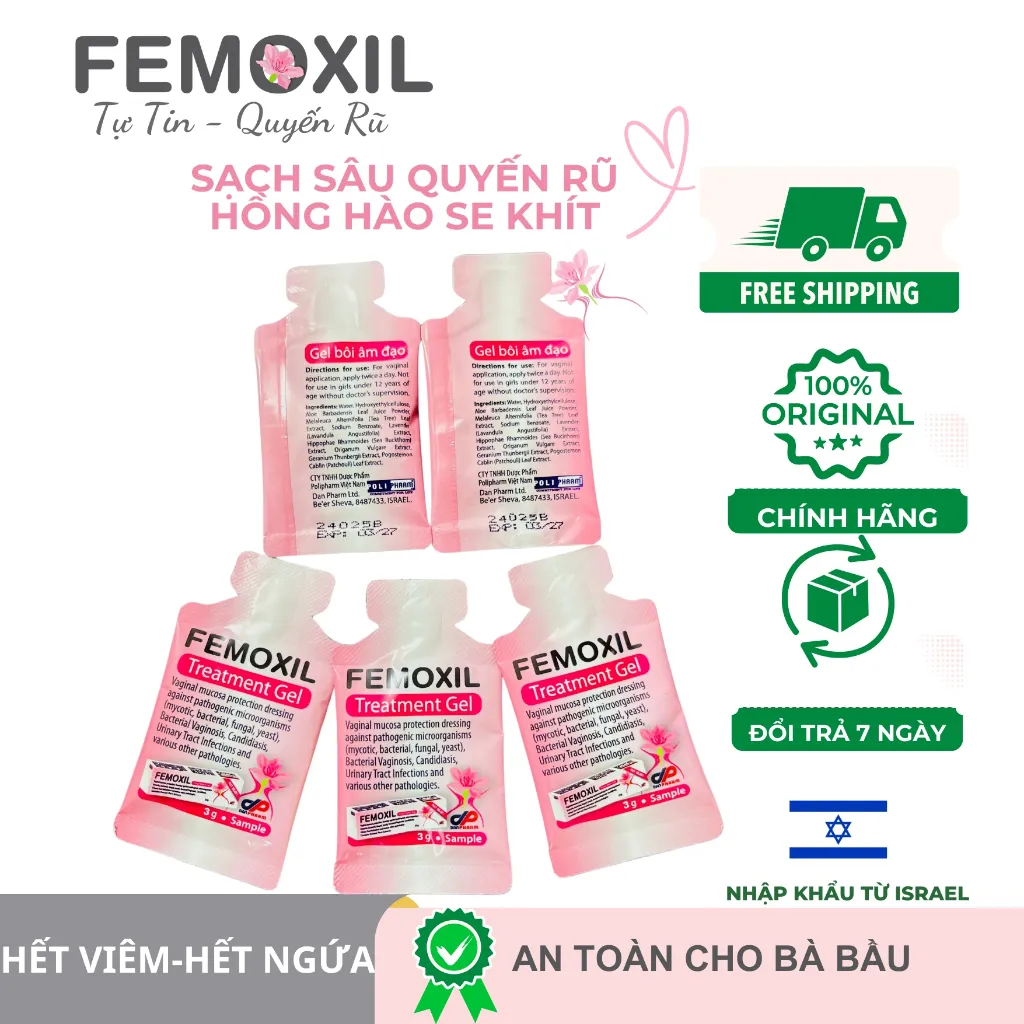 Ảnh Gel bôi nấm ngứa vùng kín FEMOXIL, sạch sâu se khít, hồng hào tự nhiên nhập khẩp danpharm, gói 3g 1