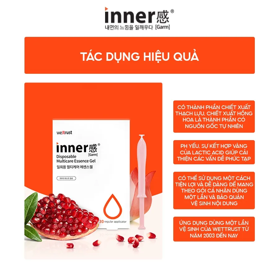 Ảnh Gel dưỡng vùng kín Phụ Nữ Wettrust Innergarm Multicare Essence Gel (Cam) - Set/Hộp 4