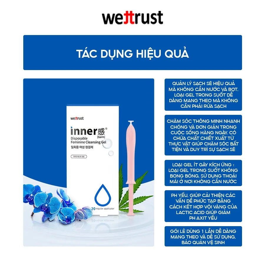Ảnh Gel dưỡng vùng kín Phụ Nữ Wettrust Innergarm Feminine Cleansing Gel (Xanh) - Set 3