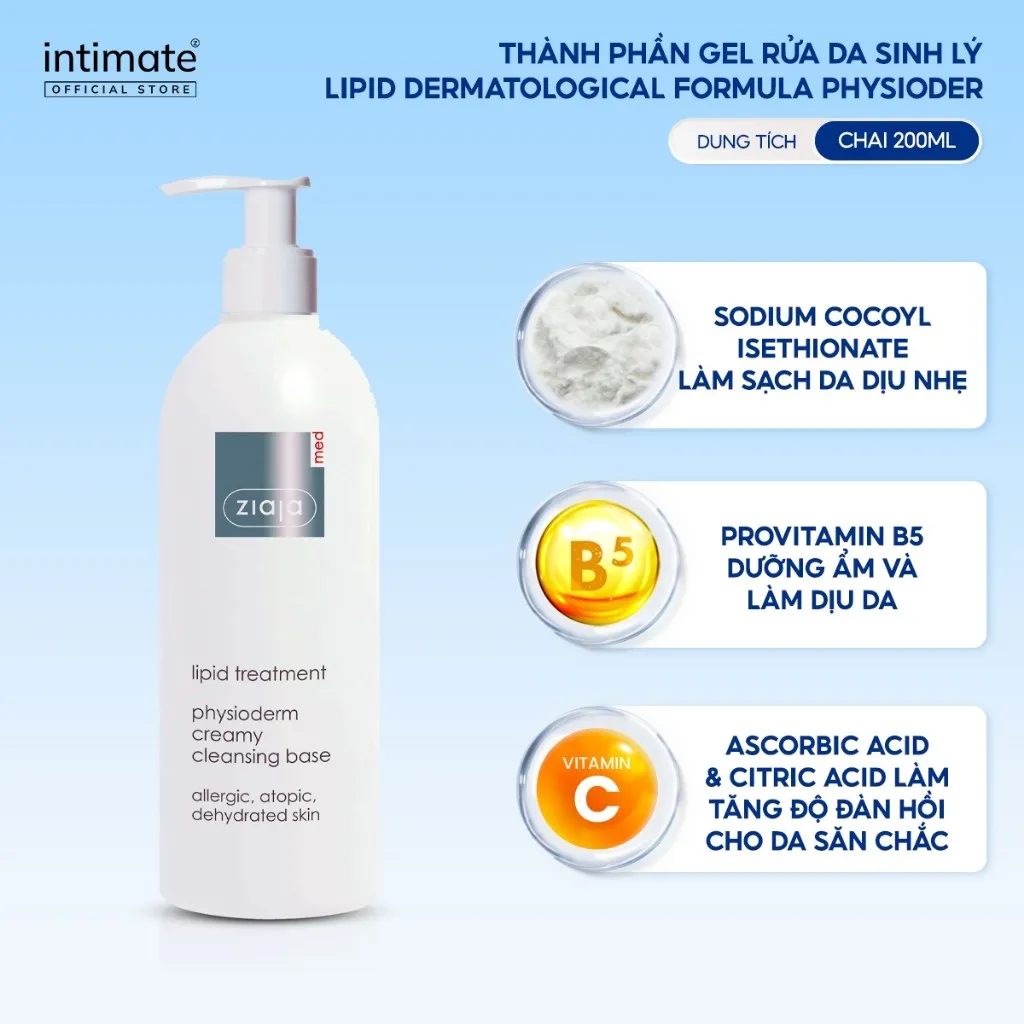 Ảnh Gel Rửa Da Sinh Lý Ziaja Med Lipid Dermatological Formula Physioderm Giúp Làm Sạch, Loại Bỏ Dầu 200ml 3