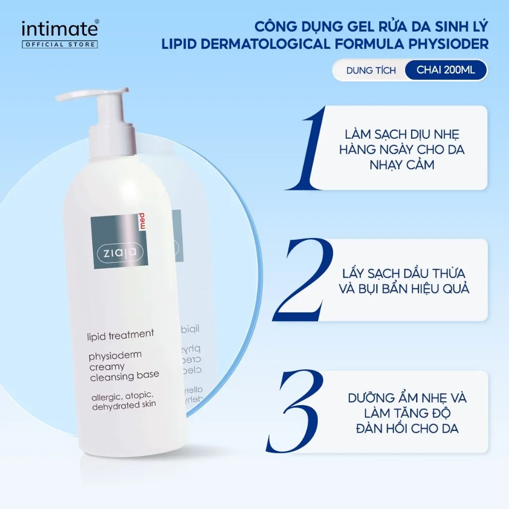 Ảnh Gel Rửa Da Sinh Lý Ziaja Med Lipid Dermatological Formula Physioderm Giúp Làm Sạch, Loại Bỏ Dầu 200ml 4
