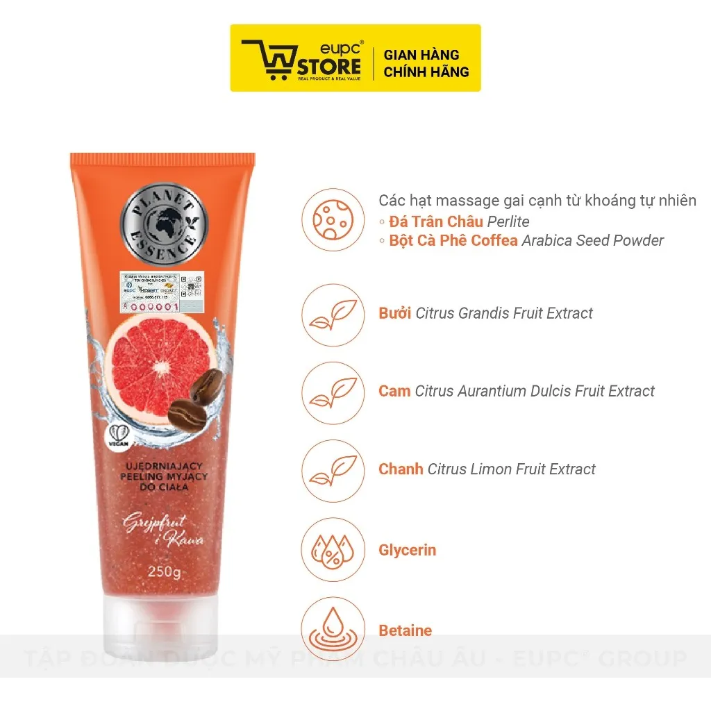 Ảnh Gel Tắm Tẩy Tế Bào Chết Chứa Hạt Massage Bưởi - Coffee Perfecta 250g Hỗ Trợ Làm Sạch Sâu Nang Lông EUPC STORE 1