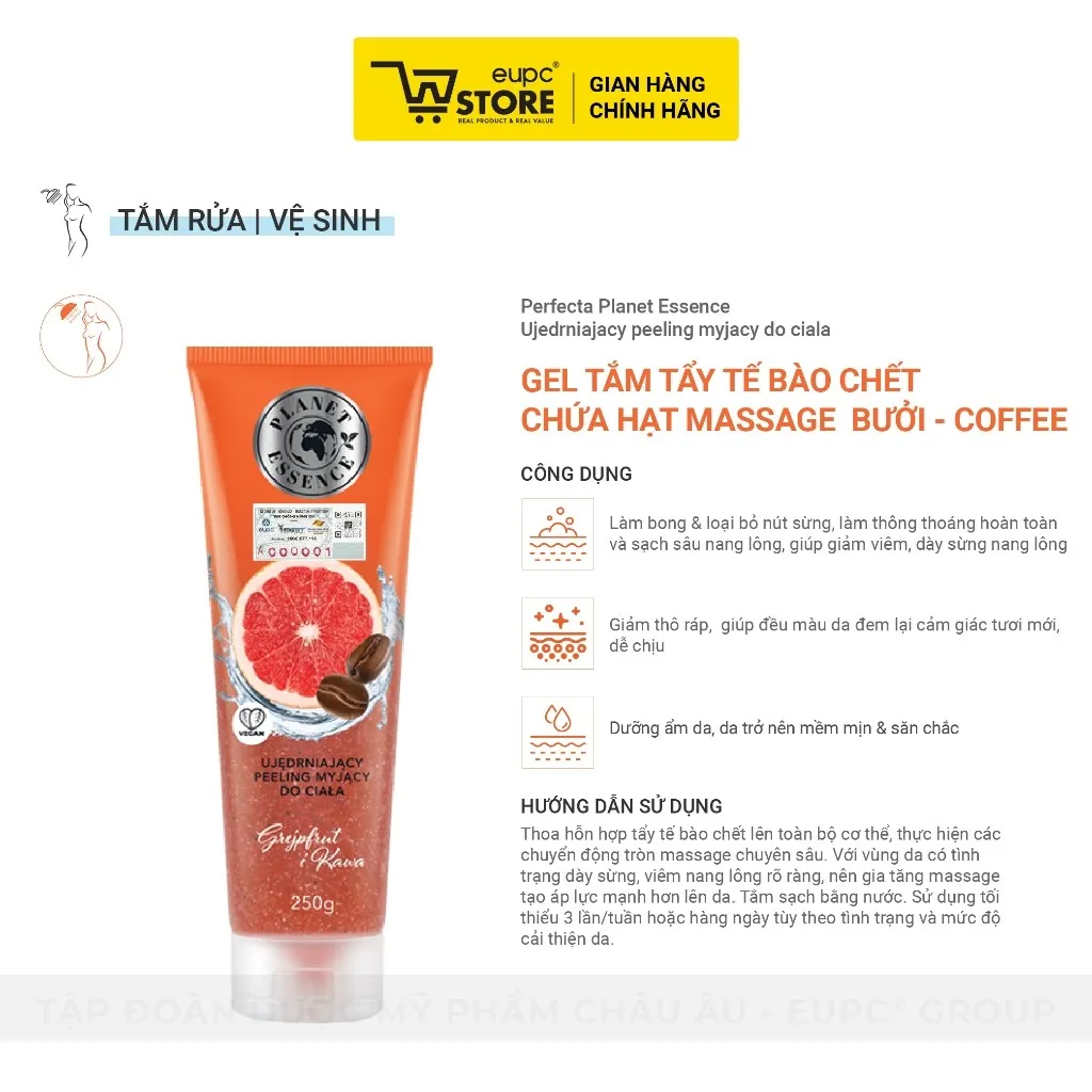 Ảnh Gel Tắm Tẩy Tế Bào Chết Chứa Hạt Massage Bưởi - Coffee Perfecta 250g Hỗ Trợ Làm Sạch Sâu Nang Lông EUPC STORE 2