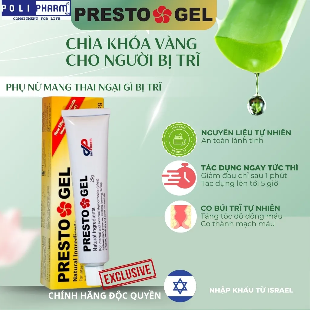 Ảnh Gel trĩ Presto gel giảm nhanh triệu chứng của trĩ, an toàn lành tính cho bà bầu, tuýp 25g, Danpharm Israel 2