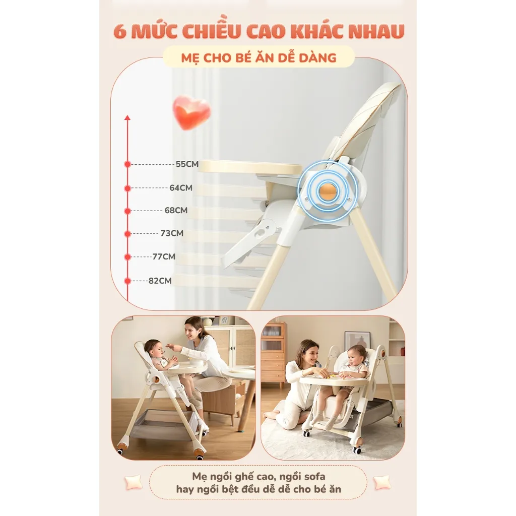 Ảnh Ghế ăn dặm đa năng cao cấp Chilux Grow V Upgrade - Có thể gấp gọn - Bánh xe chống ồn 3