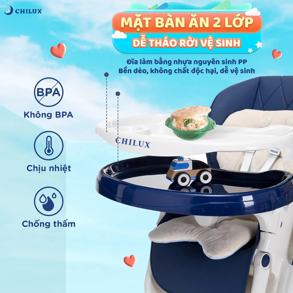 Ảnh Ghế ăn dặm cho bé cao cấp Chilux Grow V - Có thể gấp gọn - Nâng hạ độ cao dễ dàng 4