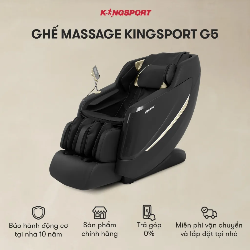 Ảnh Ghế massage KINGSPORT Standard G5 BLACK cao cấp con lăn 3D với 8 bài tập, thiết kế hiện đại 2024, massage chuyên sâu 2
