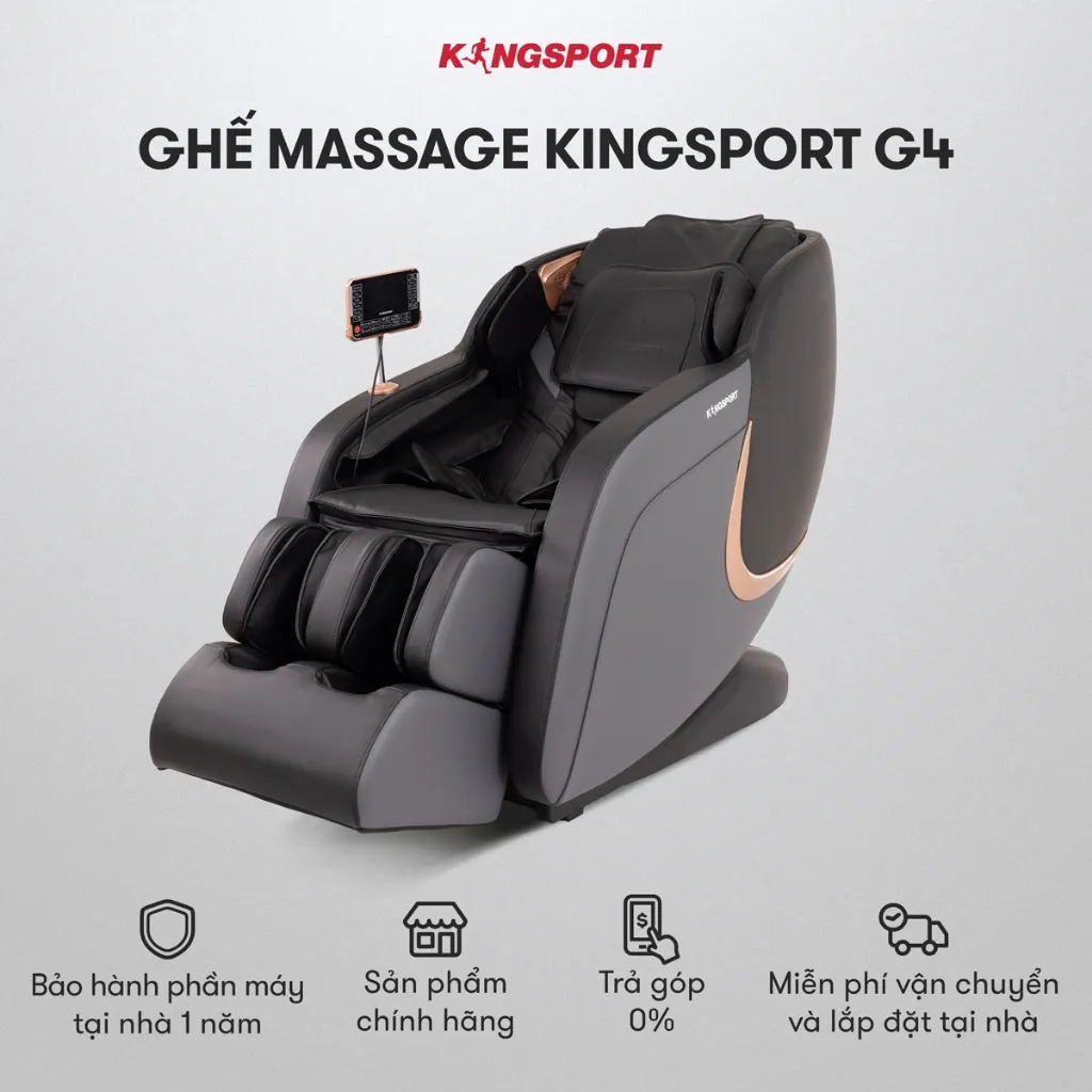 Ảnh Ghế massage KINGSPORT Standard G4 con lăn di chuyển cổ vai, thiết kế hiện đại 2024, túi khí massage tay dài 1