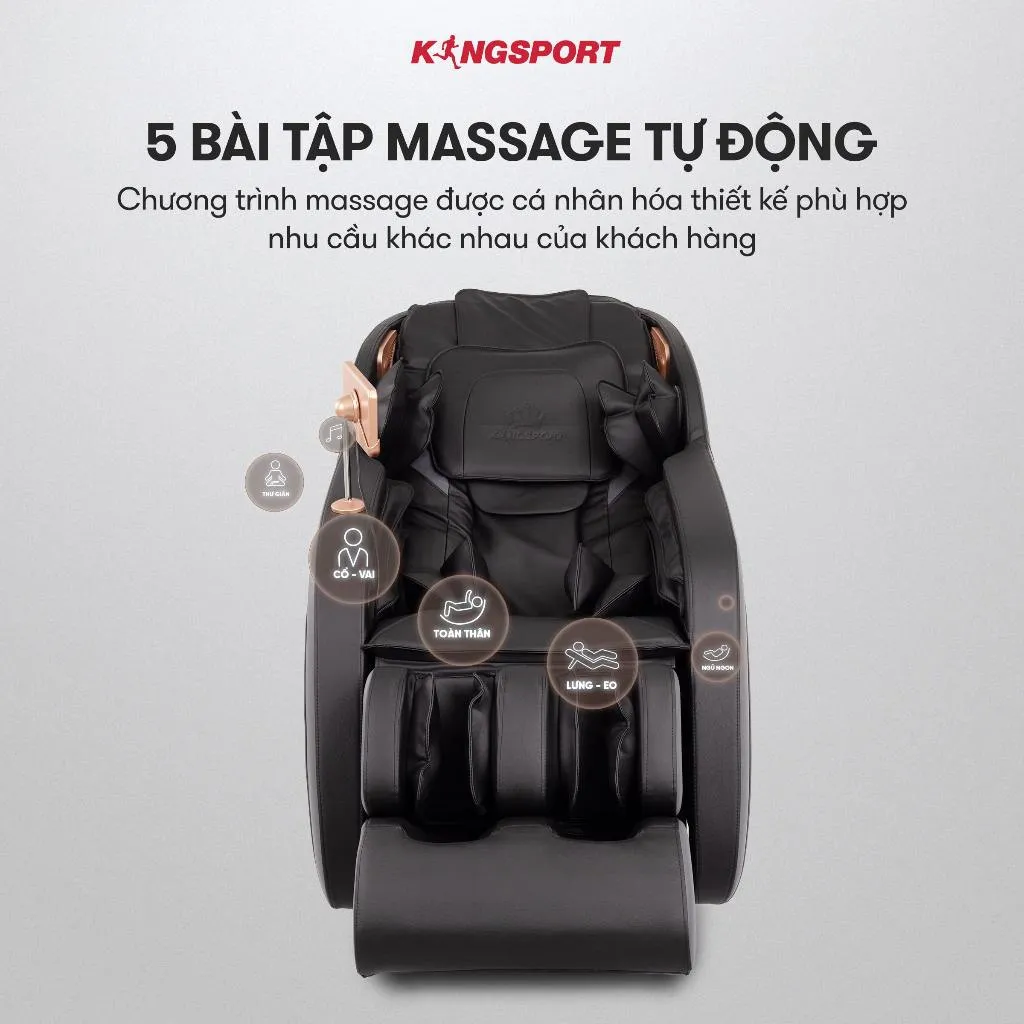 Ảnh Ghế massage KINGSPORT Standard G4 con lăn di chuyển cổ vai, thiết kế hiện đại 2024, túi khí massage tay dài 4