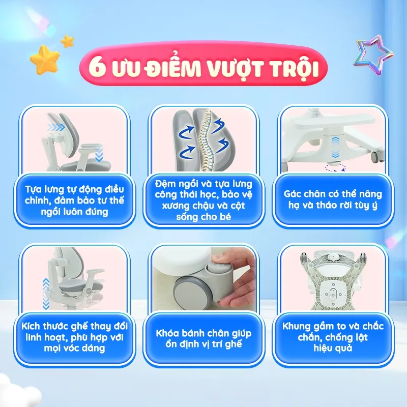 Ảnh Ghế ngồi học chống gù, đúng tư thế cho bé Chilux A22, bảo vệ cột sống, tăng độ tập trung cho bé 1