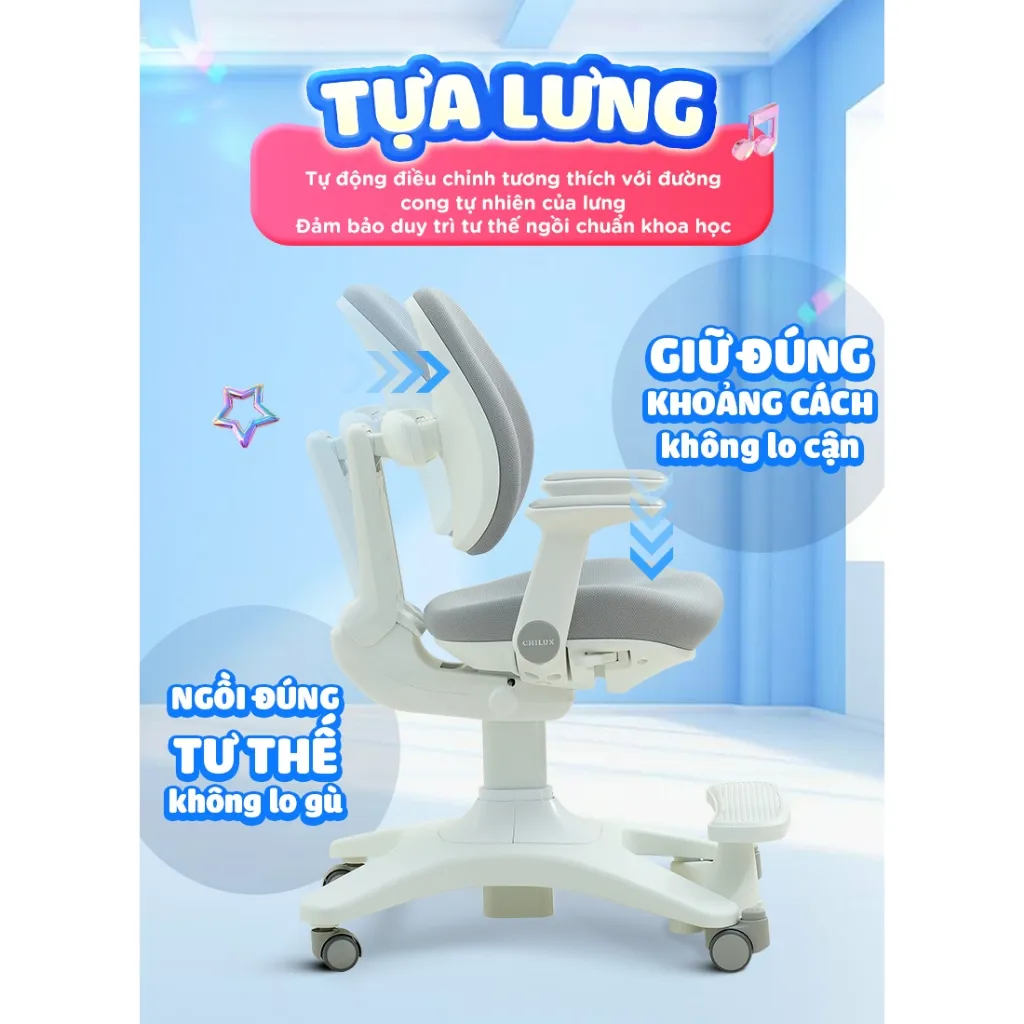 Ảnh Ghế ngồi học chống gù, đúng tư thế cho bé Chilux A22, bảo vệ cột sống, tăng độ tập trung cho bé 2