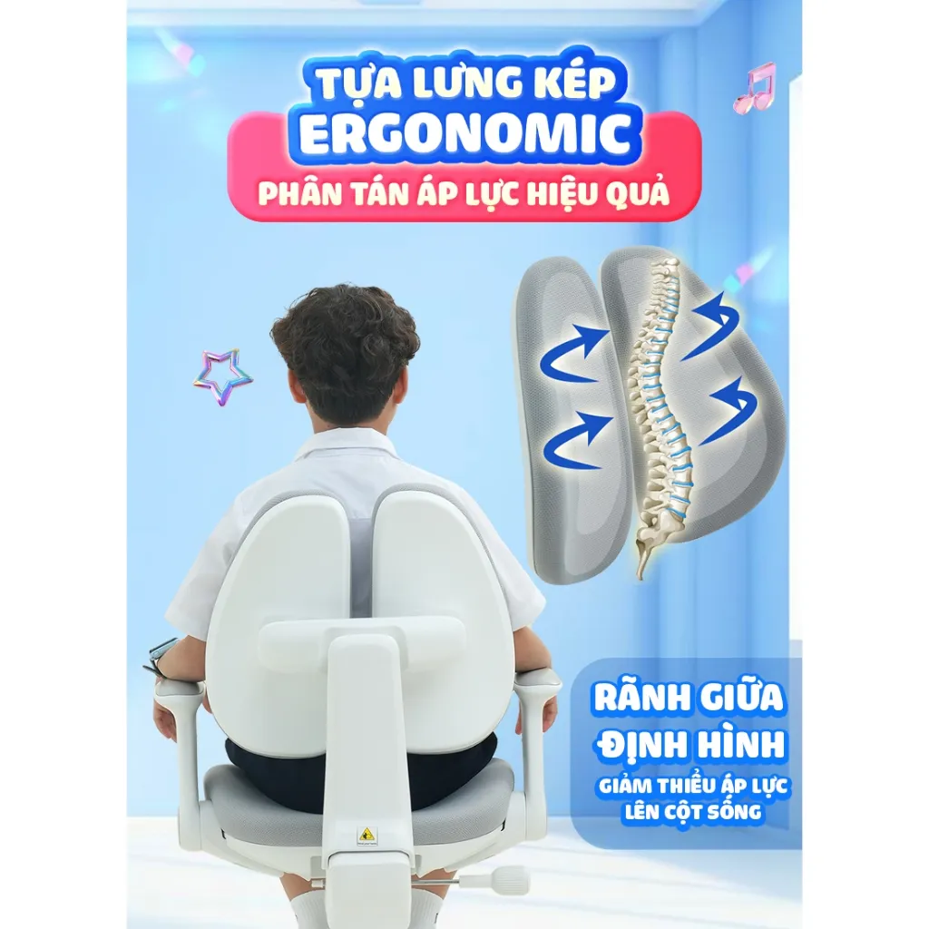 Ảnh Ghế ngồi học chống gù, đúng tư thế cho bé Chilux A22, bảo vệ cột sống, tăng độ tập trung cho bé 4