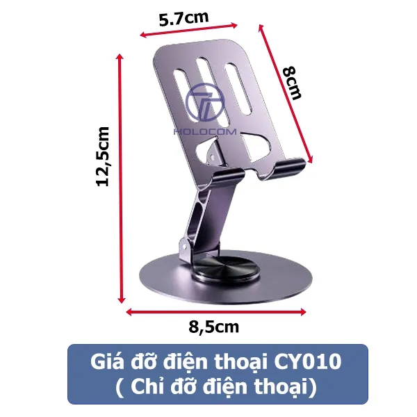 Ảnh Giá Đỡ Điện Thoại Ipad Để Bàn HOLOCOM CY010 Đế Xoay 360 Độ, Kệ Đỡ Điện Thoại Bằng Hợp Kim Nhôm Gấp Gọn Tiện Lợi 2