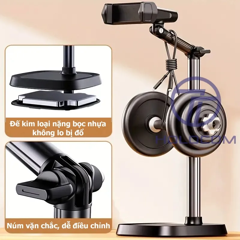 Ảnh Giá Đỡ Điện Thoại T10 Để Bàn, Chân Đỡ Livestream Bằng Kim Loại Quay 360 Độ Tùy Chỉnh Chiều Cao Góc Quay - HOLOCOM 4