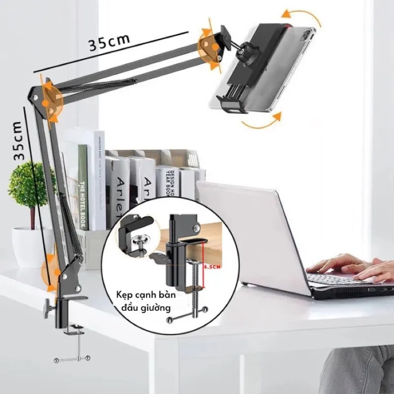 Ảnh Giá Đỡ Ipad Điện Thoại KB24 - Kẹp Đầu Giường, Kẹp Bàn Xoay 360 Độ Để Chụp Ảnh Quay Phim - HOLOCOM 2