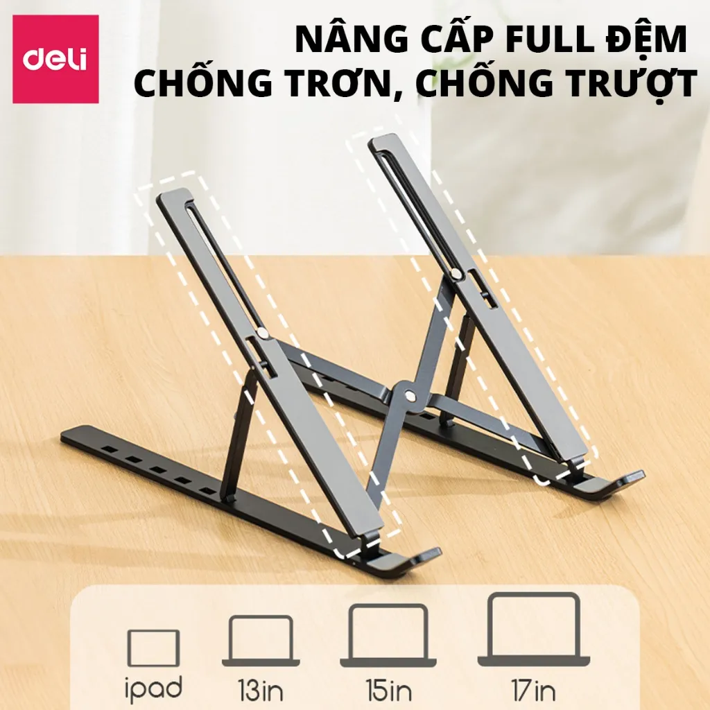 Ảnh Giá Đỡ Laptop DELI - Hợp Kim Nhôm Điều Chỉnh Độ Cao 6 Nấc Tản Nhiệt Cho Máy Tính Bảng Macbook 2
