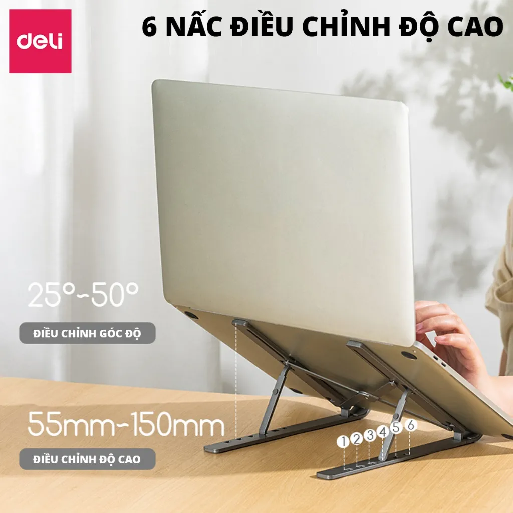 Ảnh Giá Đỡ Laptop DELI - Hợp Kim Nhôm Điều Chỉnh Độ Cao 6 Nấc Tản Nhiệt Cho Máy Tính Bảng Macbook 4