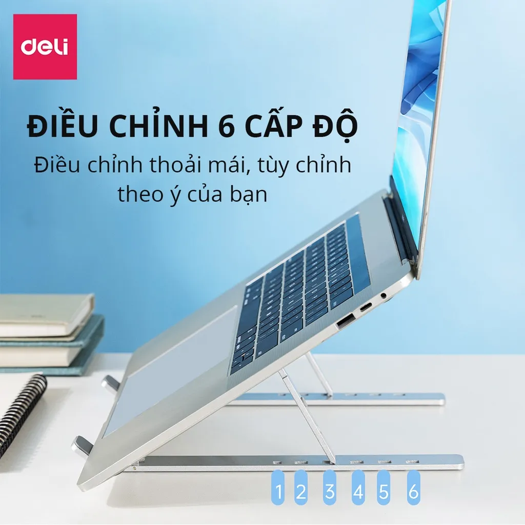Ảnh Giá Đỡ Laptop Macbook DELI Mới Full Đệm Kệ Máy Tính Đế Tản Nhiệt Kê Laptop Nhôm Điều Chỉnh Độ Cao 2