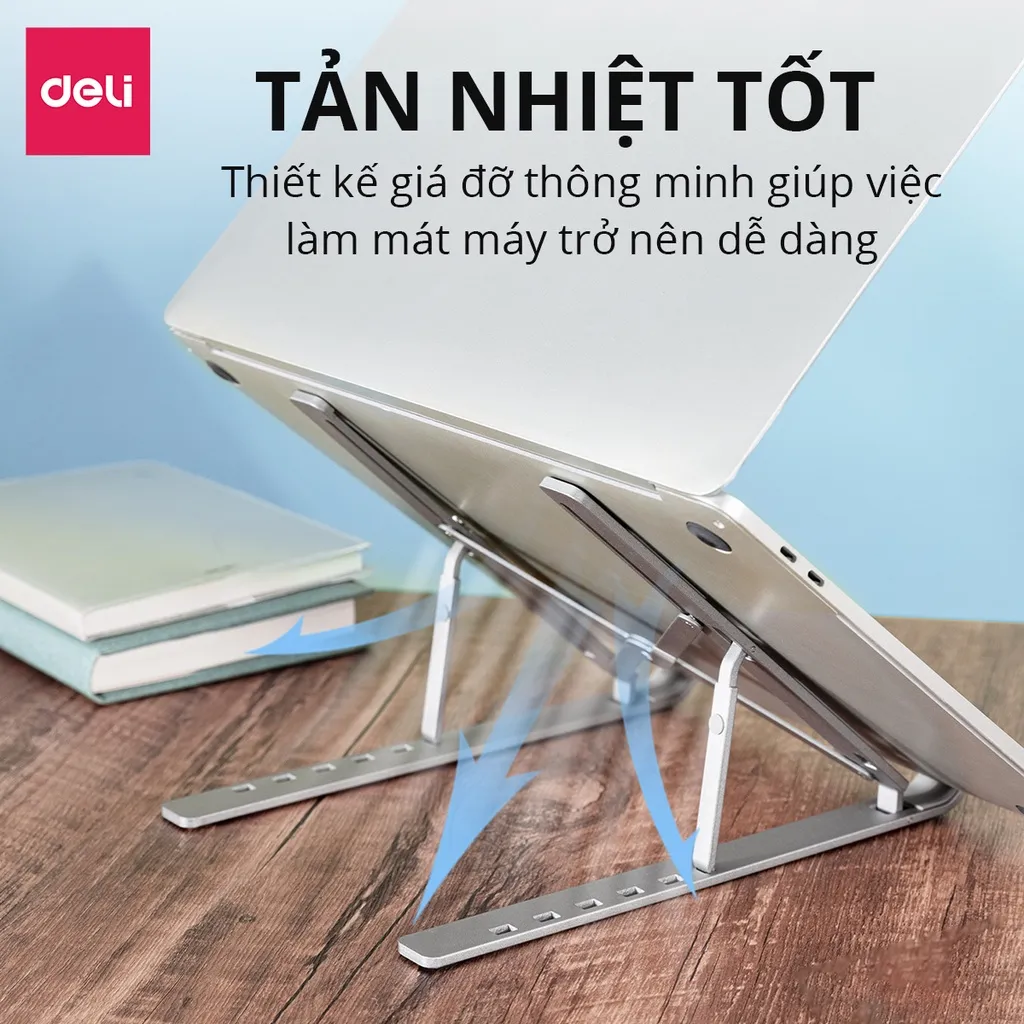 Ảnh Giá Đỡ Laptop Macbook DELI Mới Full Đệm Kệ Máy Tính Đế Tản Nhiệt Kê Laptop Nhôm Điều Chỉnh Độ Cao 3