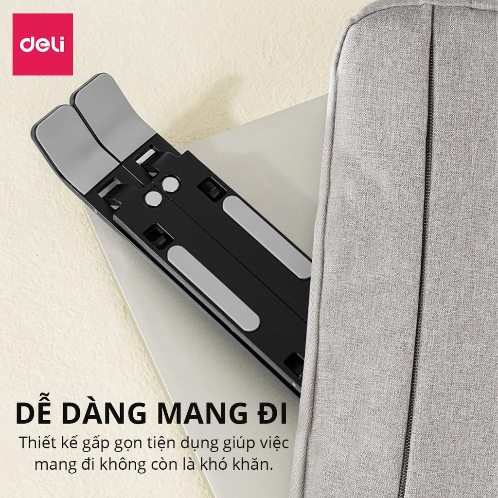 Ảnh Giá Đỡ Laptop Macbook DELI Mới Full Đệm Kệ Máy Tính Đế Tản Nhiệt Kê Laptop Nhôm Điều Chỉnh Độ Cao 4