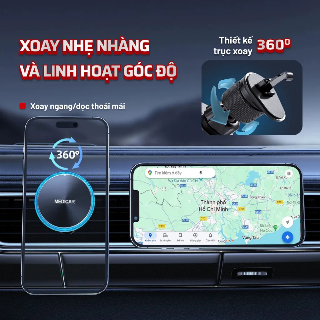 Ảnh Giá đỡ từ tính kiêm sạc nhanh không dây ô tô 15W Medicar V3, kẹp điện thoại xe hơi 2 trong 1 4