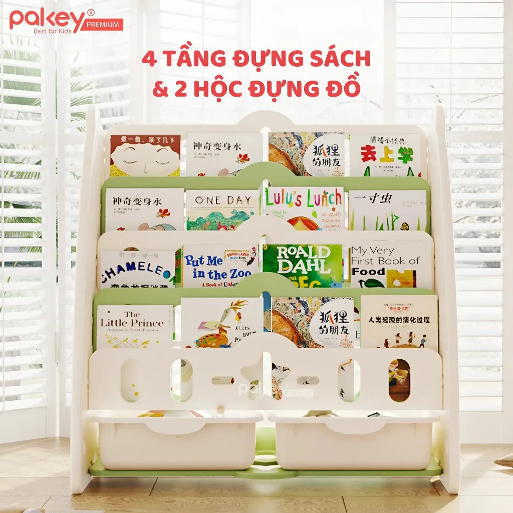 Ảnh Giá Sách 4 Tầng Cho Bé Pakey Hình Gấu Dễ Thương Kèm 2 Hộc Đựng Đồ Chơi Tiện Lợi, Kệ Đựng Sách Nhiều Ngăn 2