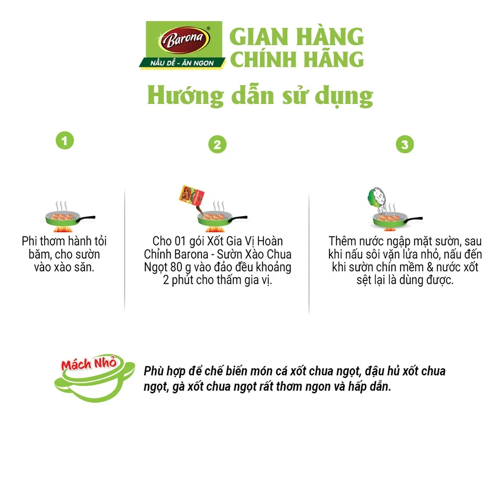 Ảnh Gia Vị Sườn Xào Chua Ngọt Barona 80g ướp ngon chuẩn vị không cần nêm nếm 4