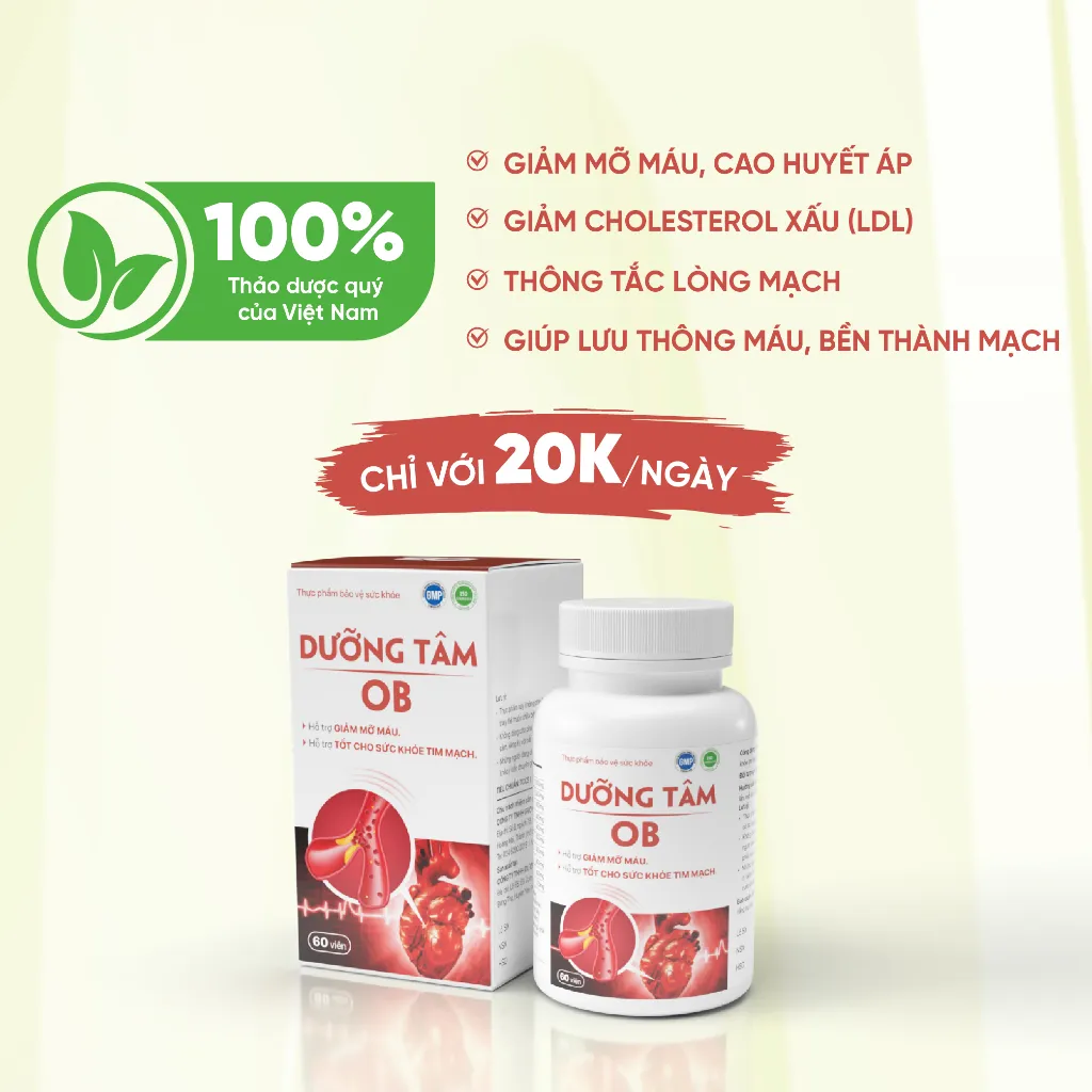 Ảnh Giảm mỡ máu, ngừa tai biến Dưỡng tâm Ob, Tốt Cho Tim Mạch, Huyết Áp( Hộp 60 viên) 2
