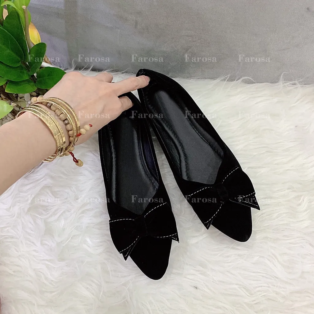 Ảnh Giày bệt búp bê nữ nữ mũi nhọn FAROSA phối nơ nhung xinh xắn êm chân mã B4 3