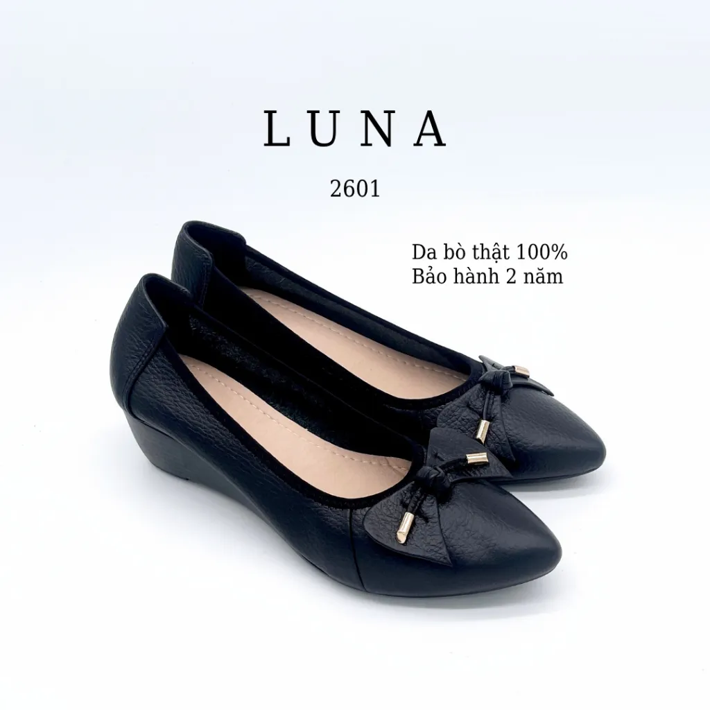 Giày Búp Bê Cao Gót 3p LUNASHOES 2601 Da Bò Thật | Mũi Nhọn, Êm Ái, Chống Trơn