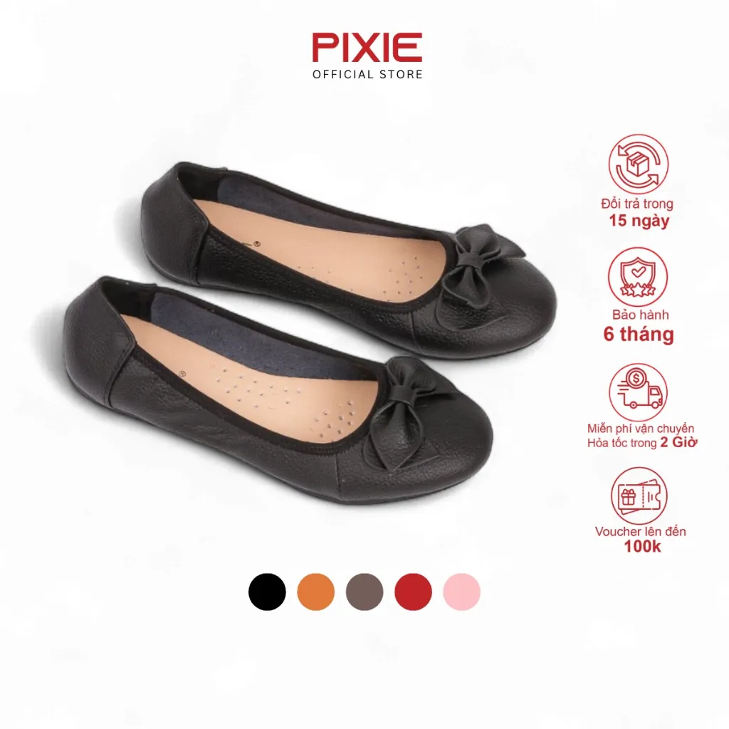 Ảnh Giày Búp Bê Da Thật Đế Bệt Siêu Êm Gắn Nơ Pixie X424 1