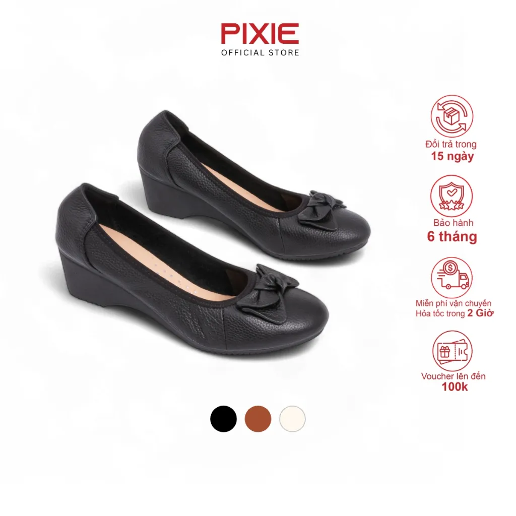Ảnh Giày Búp Bê Đế Xuồng 5cm Da Thật Êm Chân Màu Đen Pixie X461 1