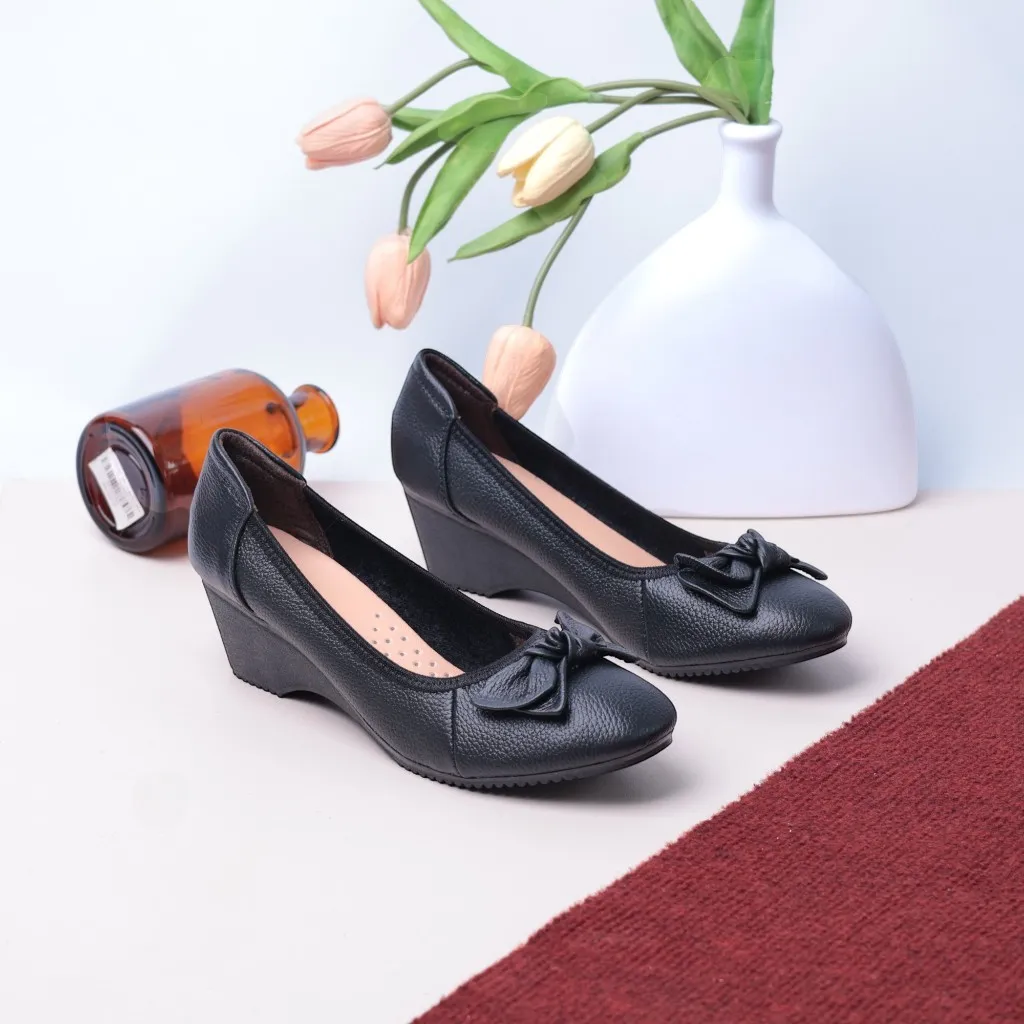 Ảnh Giày Búp Bê Đế Xuồng 5cm Da Thật Êm Chân Màu Đen Pixie X461 4