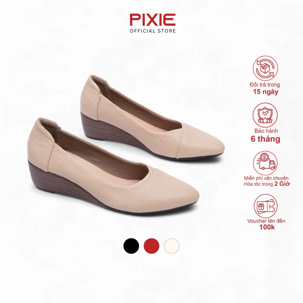 Ảnh Giày Búp Bê Đế Xuồng Da Thật Mũi Nhọn Đế Đen Pixie X783 1