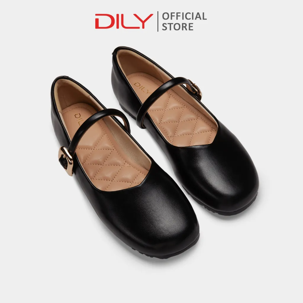 Ảnh Giày búp bê nữ DILY mũi tròn quai cài khoá kim loại sang trọng cao 1cm AA0438 2
