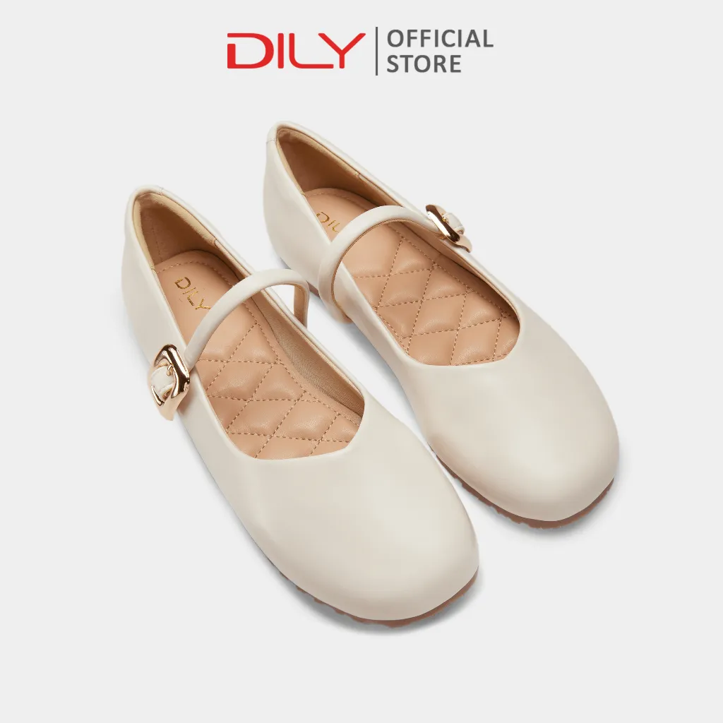 Ảnh Giày búp bê nữ DILY mũi tròn quai cài khoá kim loại sang trọng cao 1cm AA0438 3
