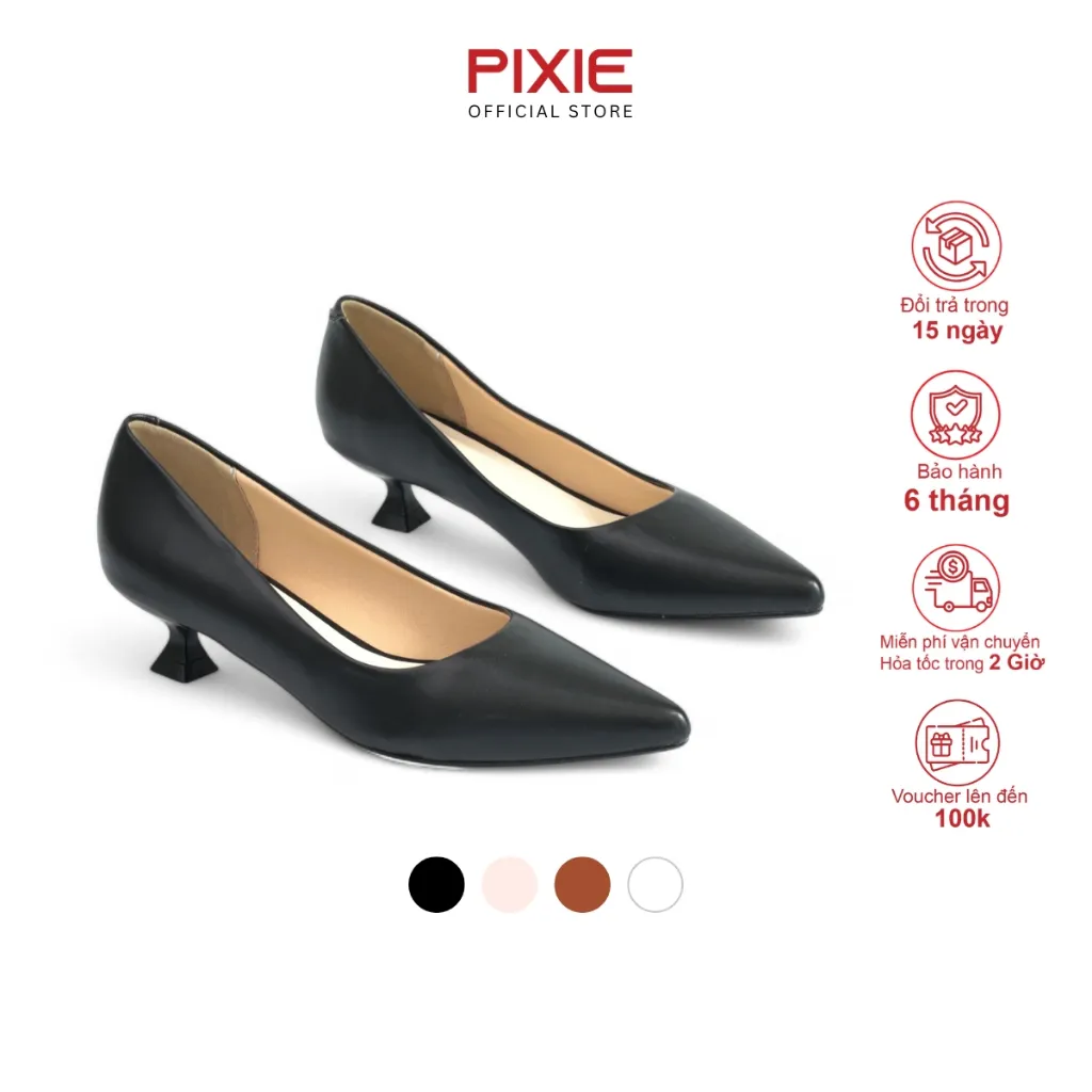 Ảnh Giày Cao Gót 3cm Mũi Nhọn Gót Nhỏ Trơn Basic Pixie X544 1