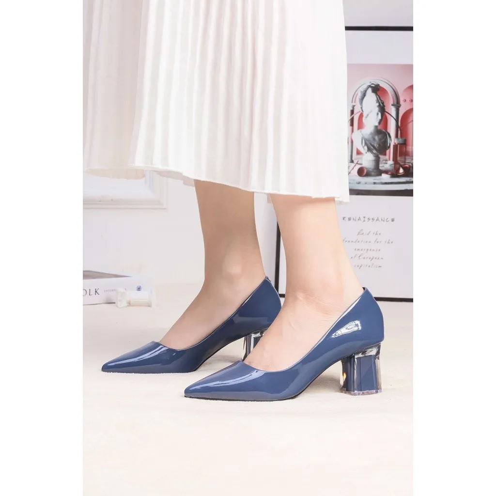Ảnh Giày Cao Gót 5cm Da Bóng Mũi Nhọn Đế Vuông Phối Mica Pixie P006 2