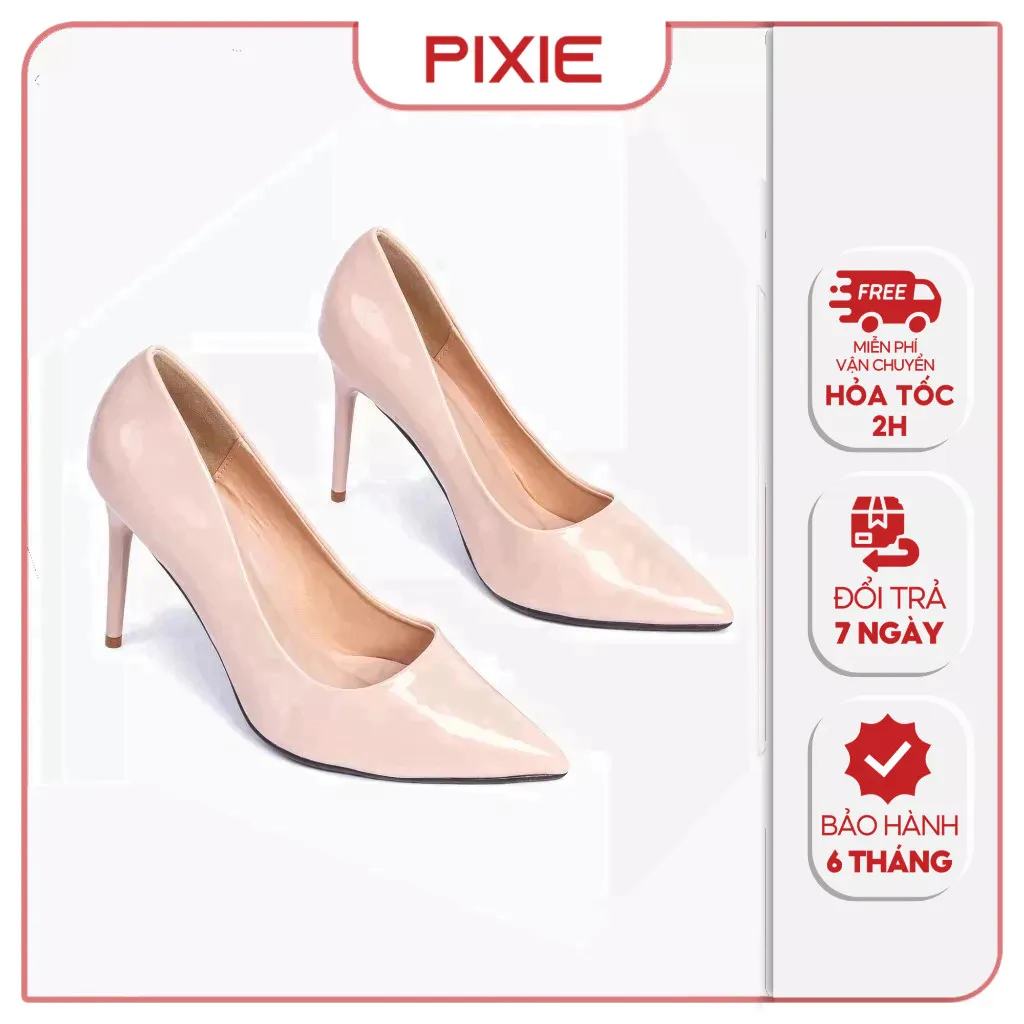 Ảnh Giày Cao Gót 9cm Da Bóng Mũi Nhọn Basic Pixie P746 1