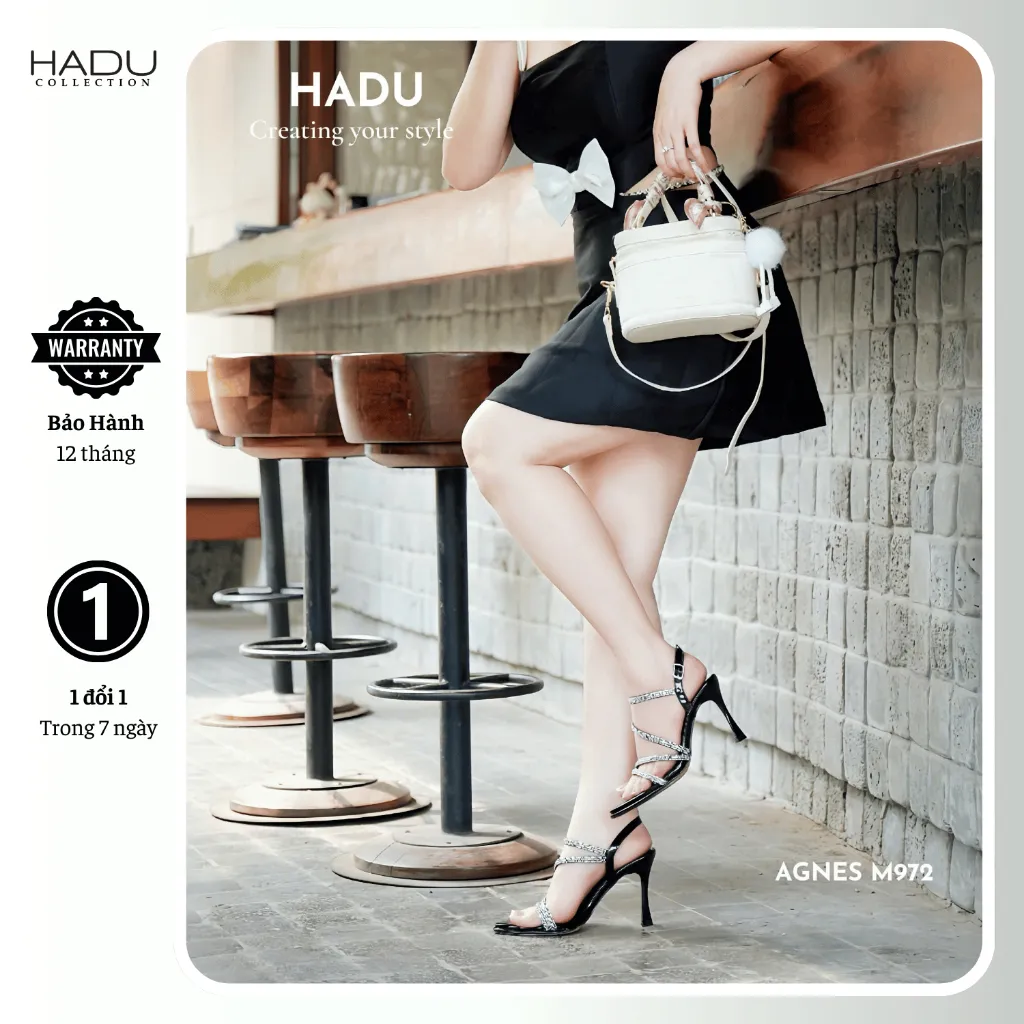 Ảnh Giày Cao Gót 9P Dây Đan Đính Đá AGNES HADU M972 Da Cao Cấp Sang Trọng Bảo Hành 12T 3
