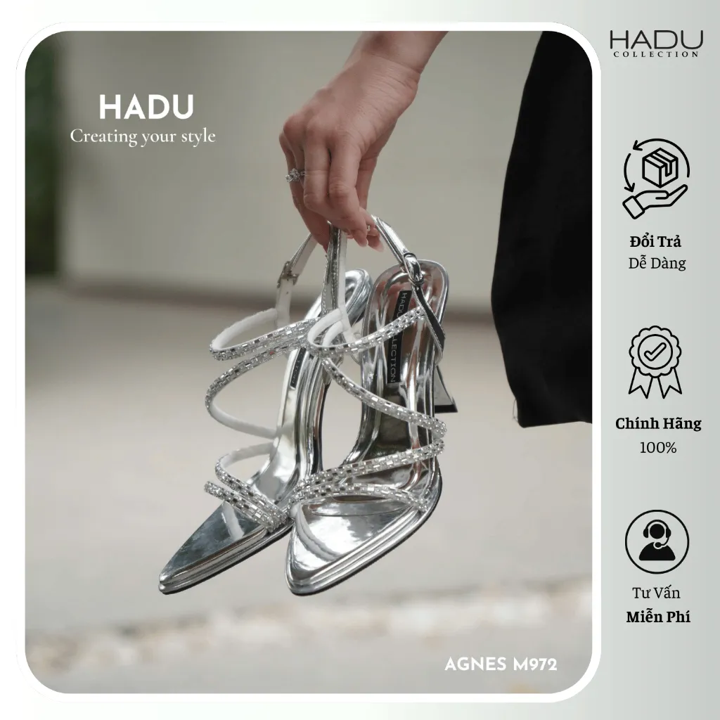 Ảnh Giày Cao Gót 9P Dây Đan Đính Đá AGNES HADU M972 Da Cao Cấp Sang Trọng Bảo Hành 12T 4