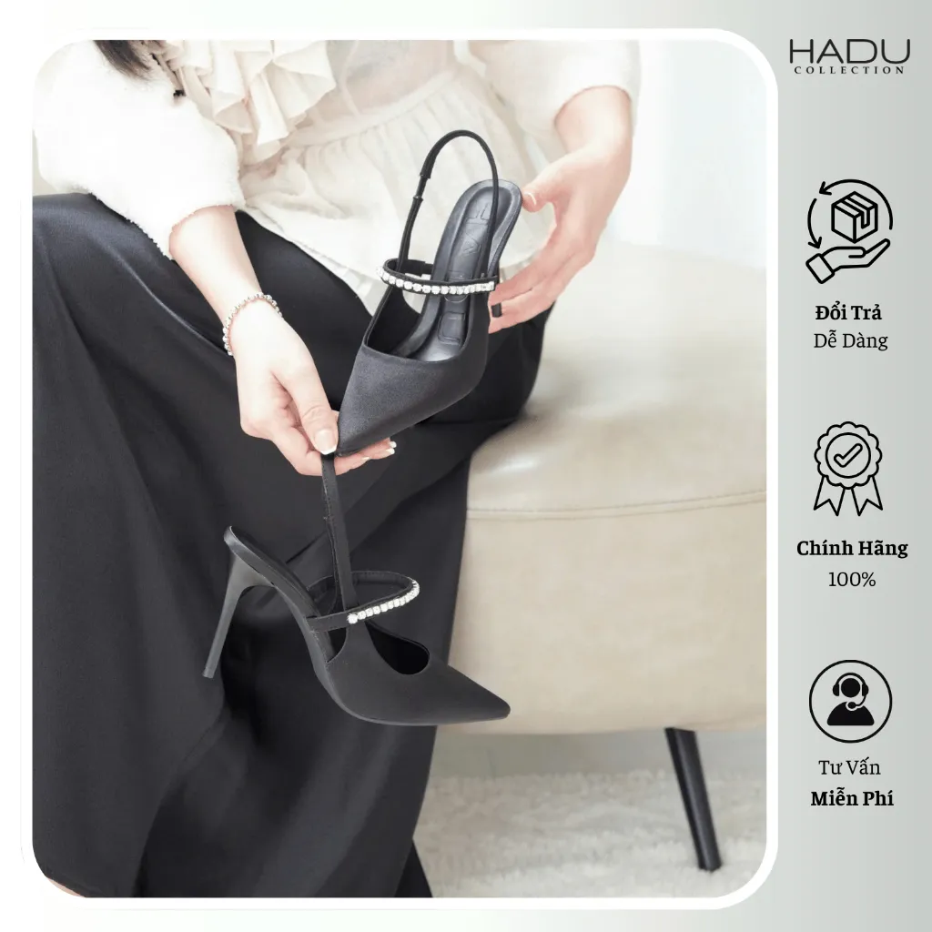 Ảnh Giày Cao Gót 9P Slingback Quai Ngang Đính Đá ELRIN HADU M970 Da PU Cao Cấp Êm Mềm BH 12T 4