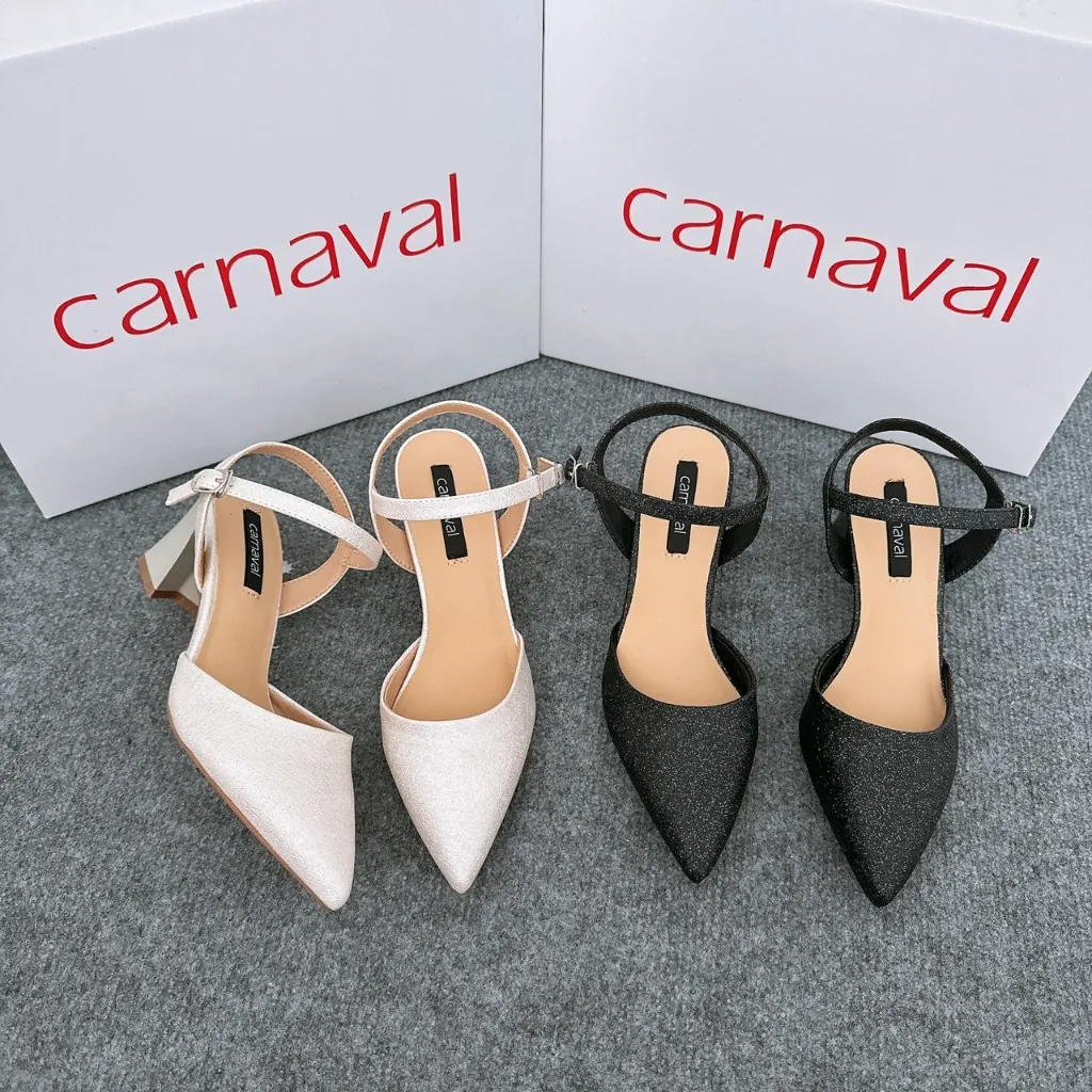 Ảnh Giày cao gót bít mũi nhọn Carnaval gót vuông cao 5 phân mạ kim tuyến siêu sang - VS27 1