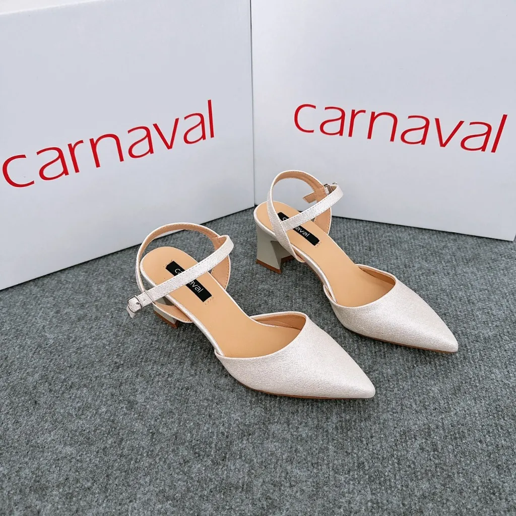 Ảnh Giày cao gót bít mũi nhọn Carnaval gót vuông cao 5 phân mạ kim tuyến siêu sang - VS27 2